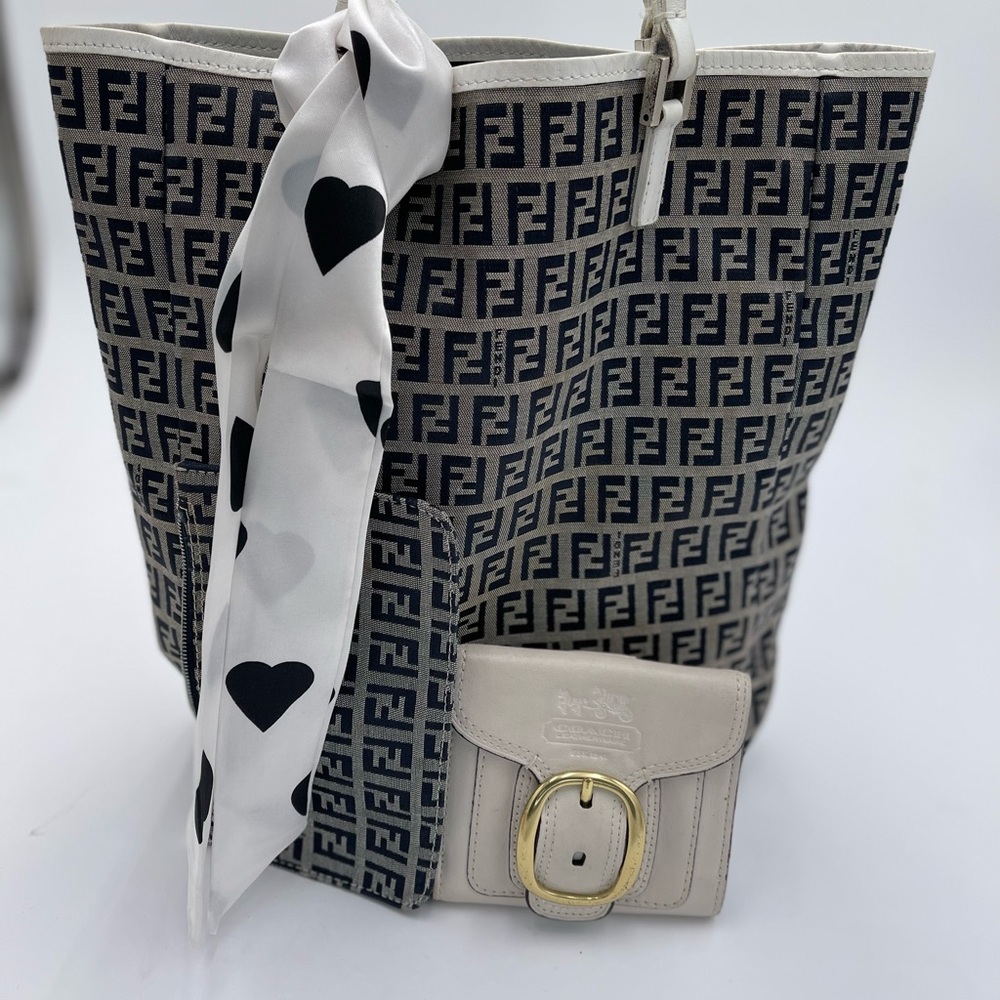Fendi Black and creme tote bag with attached baby zipper bag.